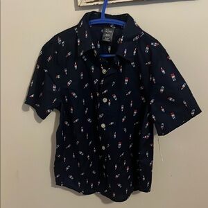 City Streets Blue and Red Cropped Button Down Shirt